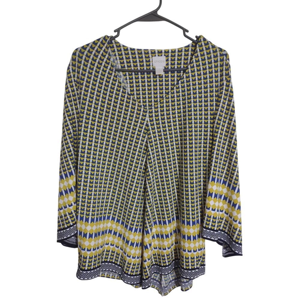Chico's Cascading Geometry top 1/Small 3/4 Sleeves Classic Chic Lightweight
